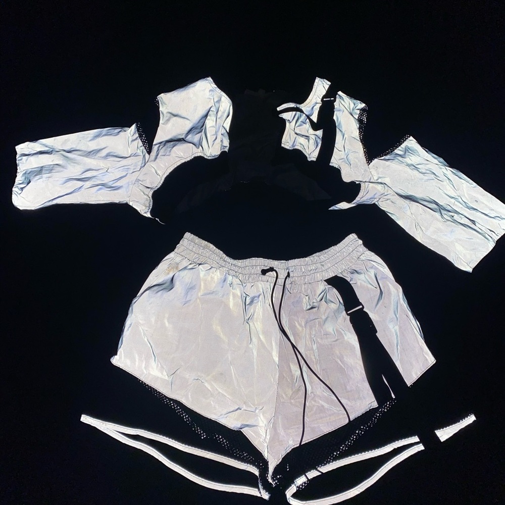 Two piece reflective short and jacket set